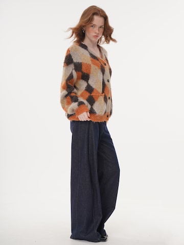 yoligex Pullover 'V-neck Argyle Knit Cardigan - Orange'‌‌‌‌‌‌‌‌‌ in Orange