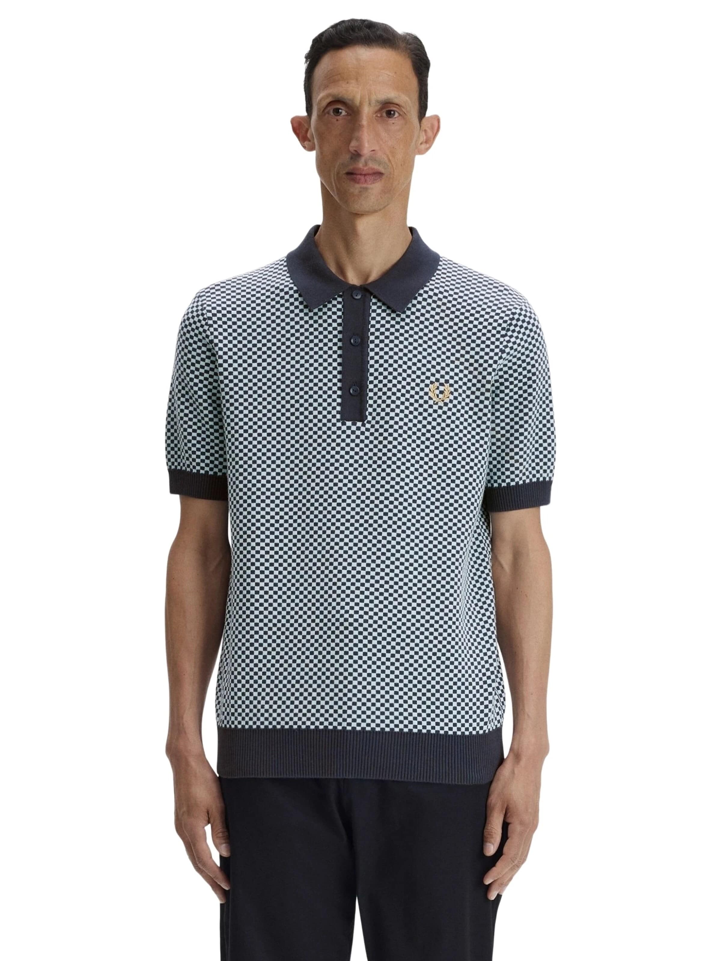Fred Perry - Camiseta 'Polo fred perry marino chequerboard knitted shirt' en azul