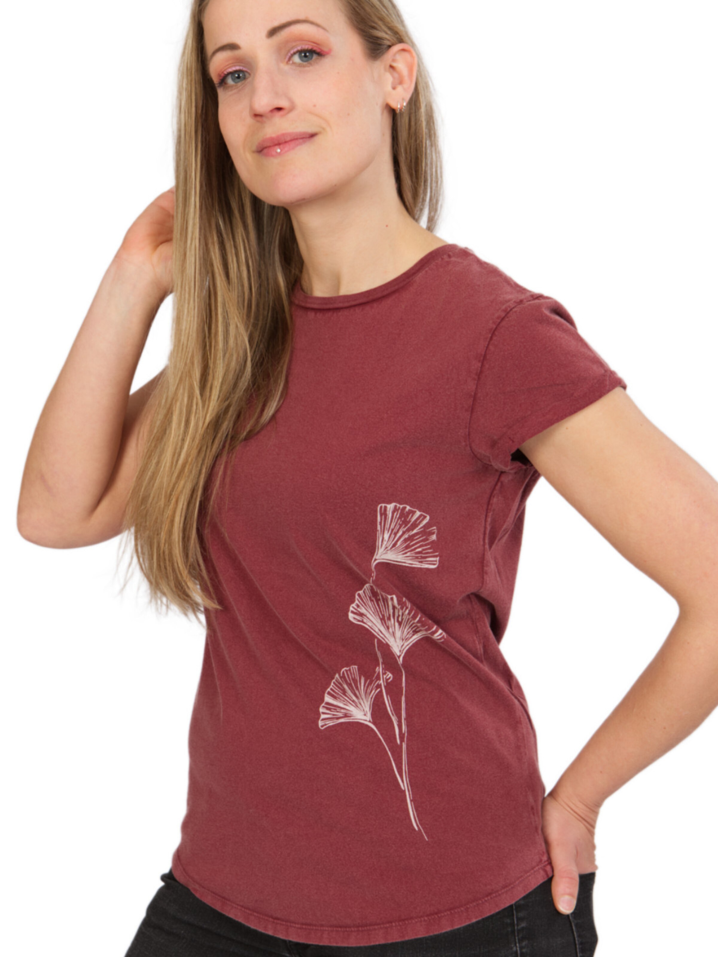 Life-Tree Shirt 'Fairwear Organic Ginkgo' in Red: front