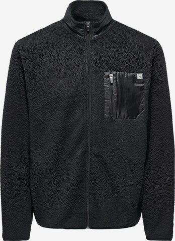 Only & Sons Fleece Jacket 'Just' in Black: front