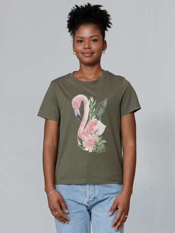 Watapparel Shirt 'Flamingo mit Blumen' in Green: front