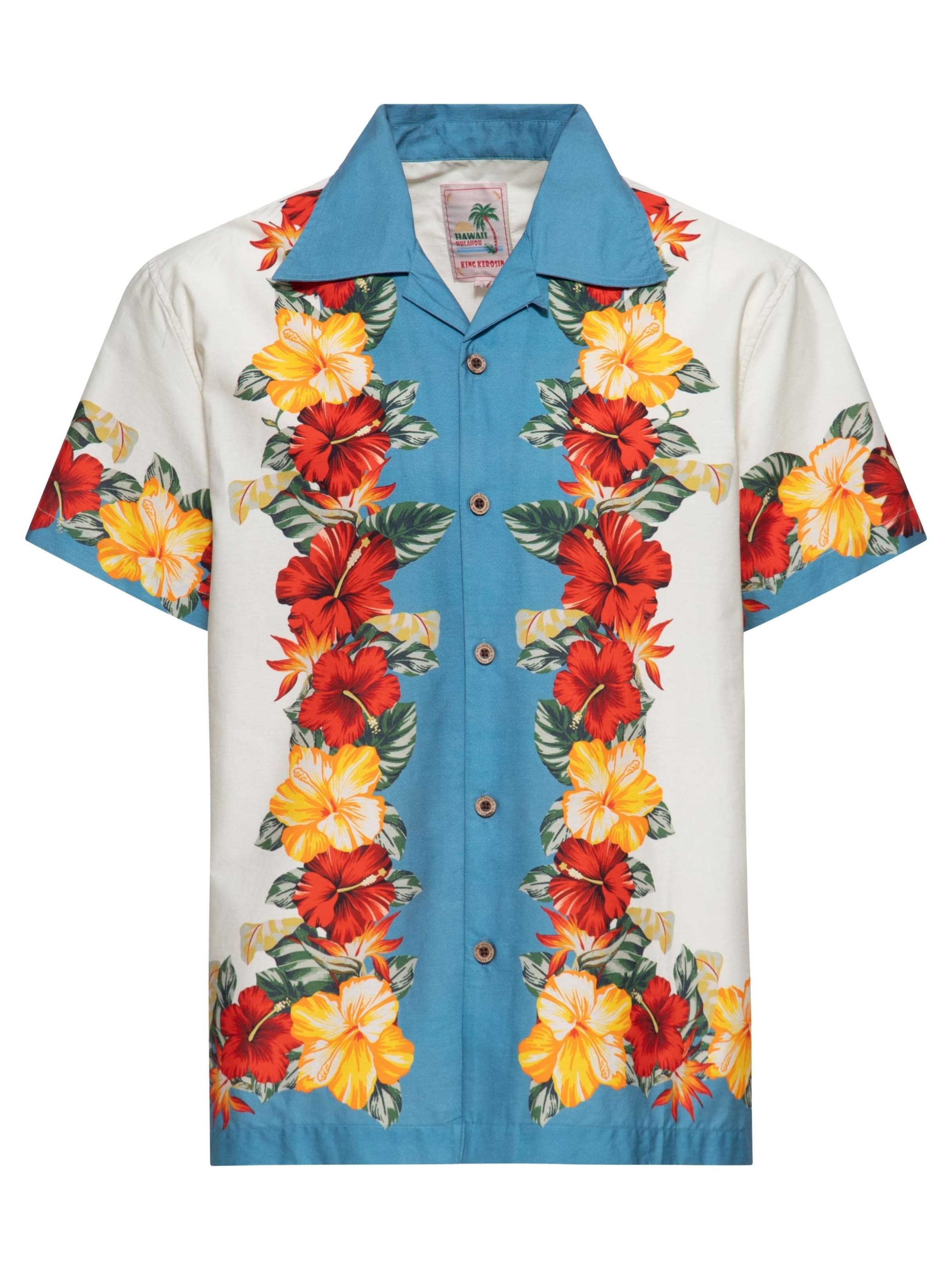 King Kerosin Regular fit Button Up Shirt 'Tropical Flowers' in Beige: front
