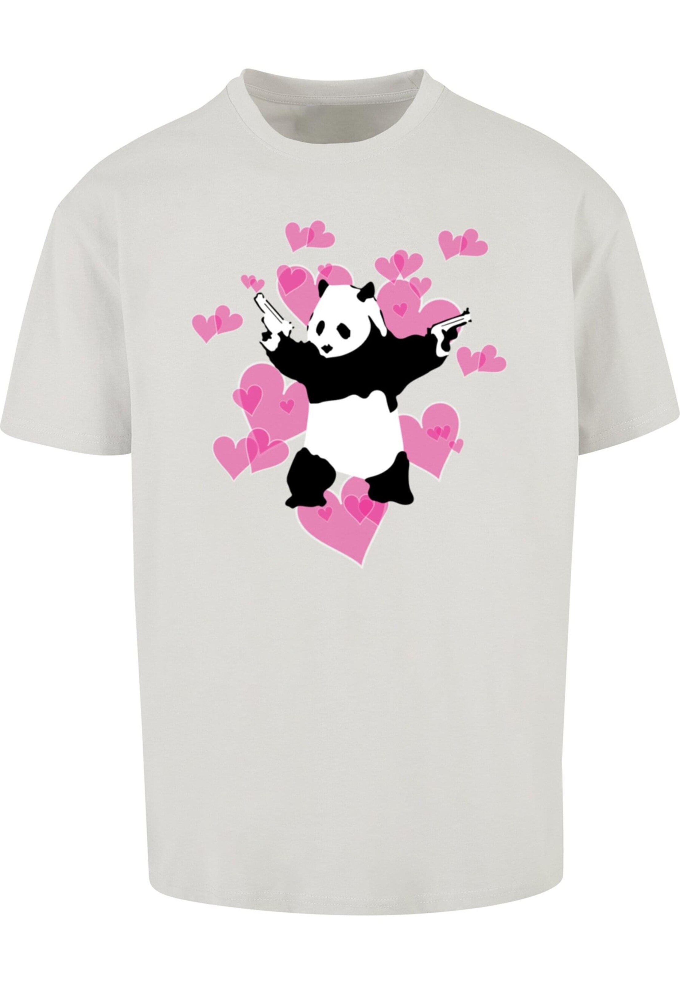 Merchcode Shirt 'Brandalised - Panda Guns With Hearts' in Grijs: voorkant