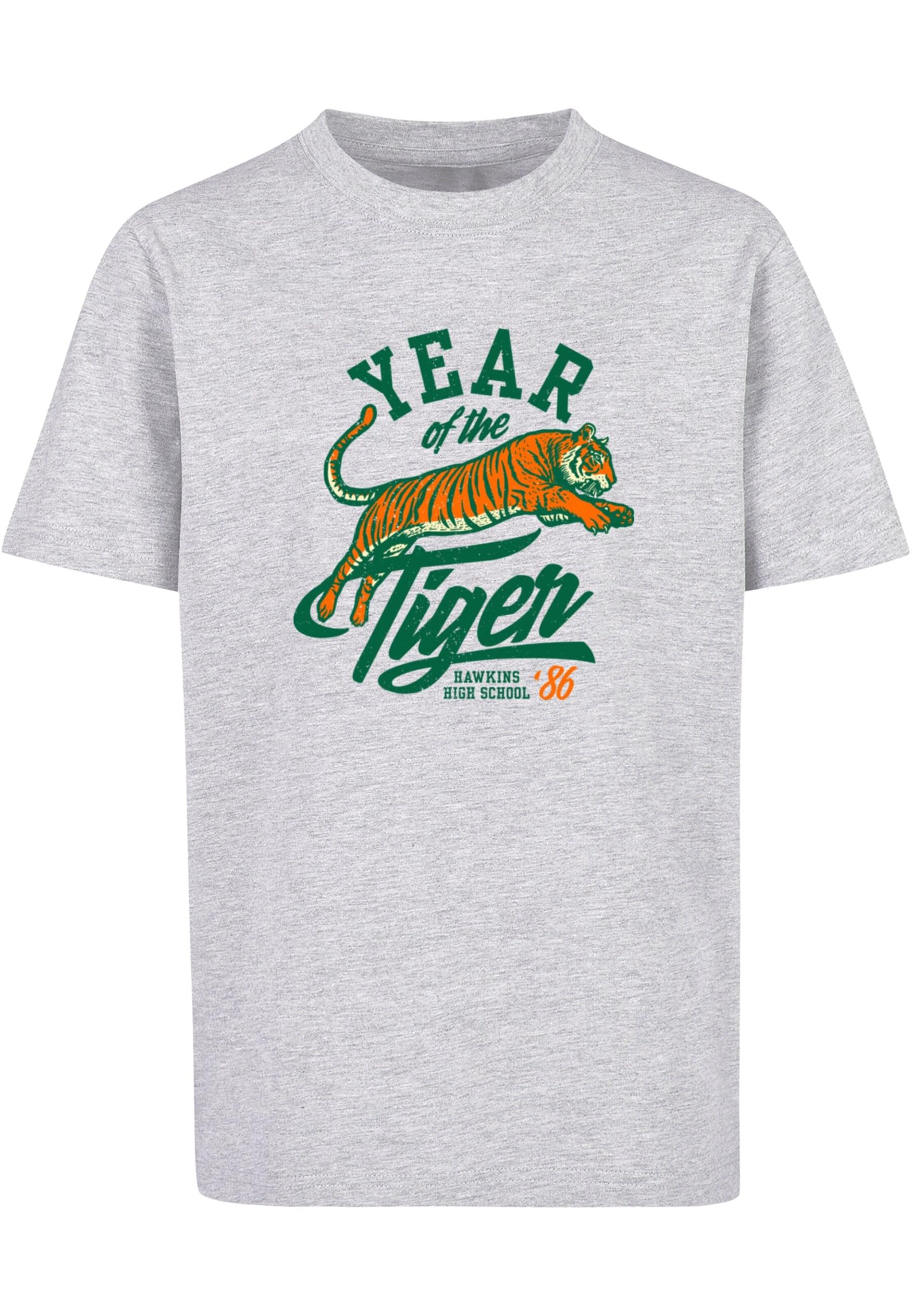 ABSOLUTE CULT Shirt 'Stranger Things - Hawkins Year of The Tiger 86' in Grey: front