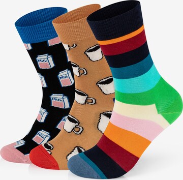 Chaussettes '3-Pack Stripe Tea Milk' Happy Socks en mélange de couleurs : devant