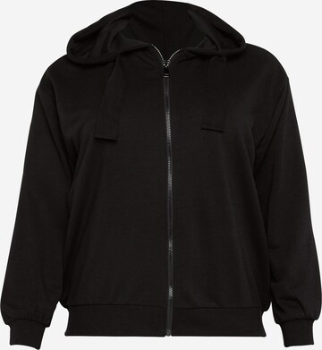 ONLY Carmakoma Zip-Up Hoodie in Black: front