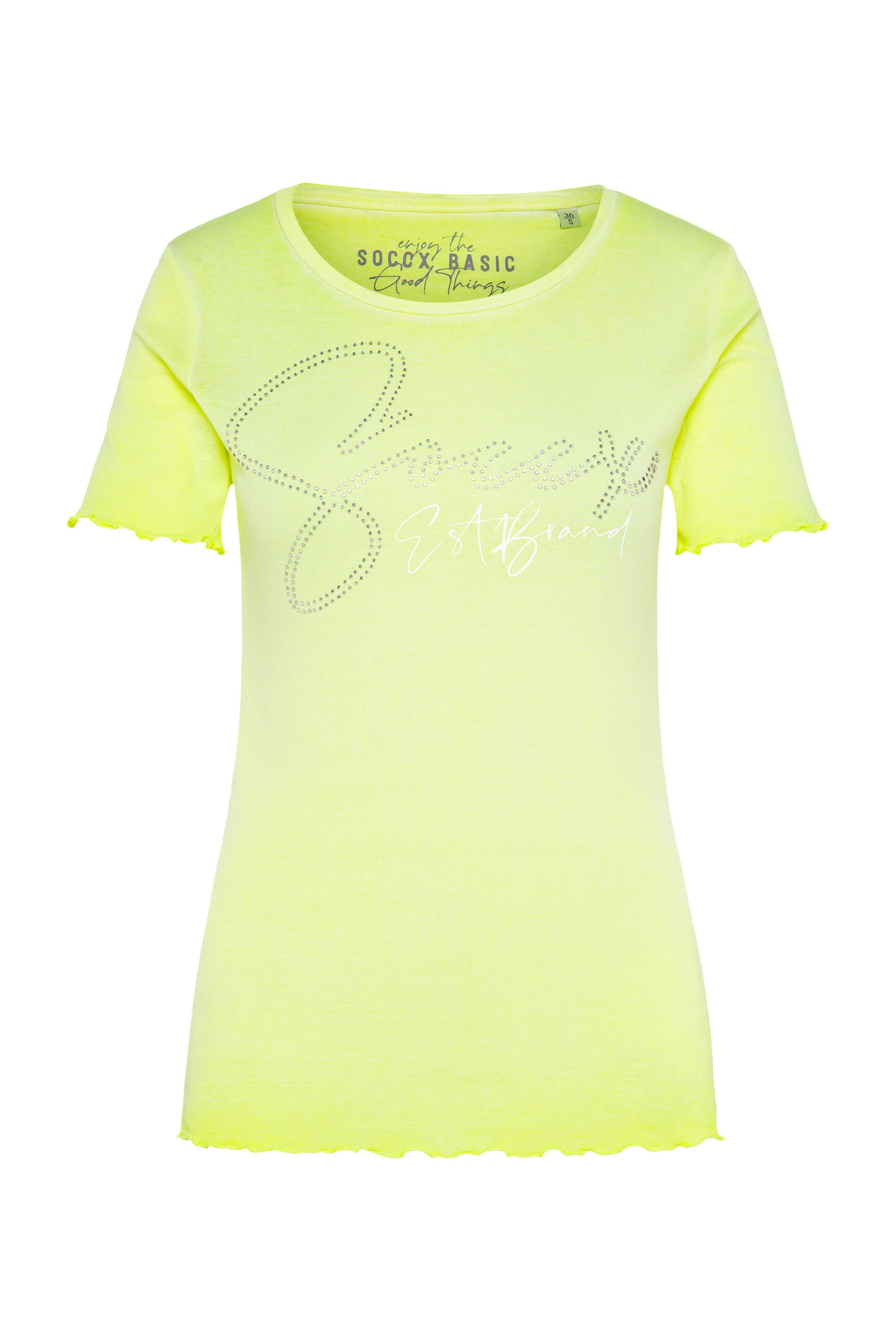 Soccx Basic Rippshirt mit Logo aus Schmucksteinen in XS in hellgrün, Produktansicht