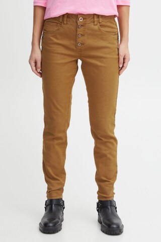 PULZ Jeans Slim fit Chino Pants in Brown: front