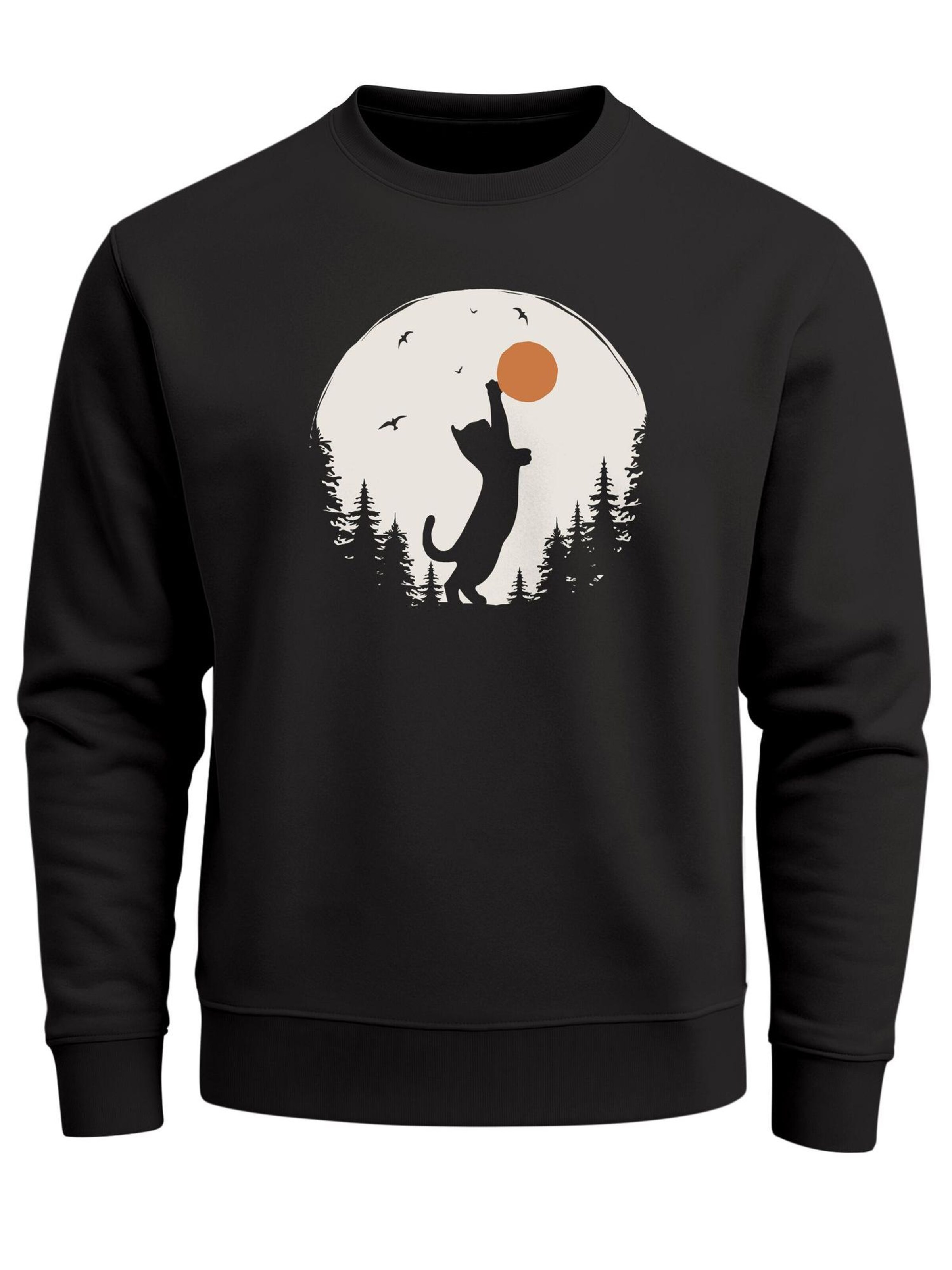 Neverless Sweatshirt 'Wald Katze' in Black: front