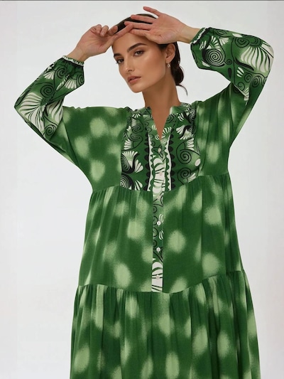 Abito camicia Hiccup di colore oliva / verde chiaro / nero / bianco, Visualizzazione prodotti