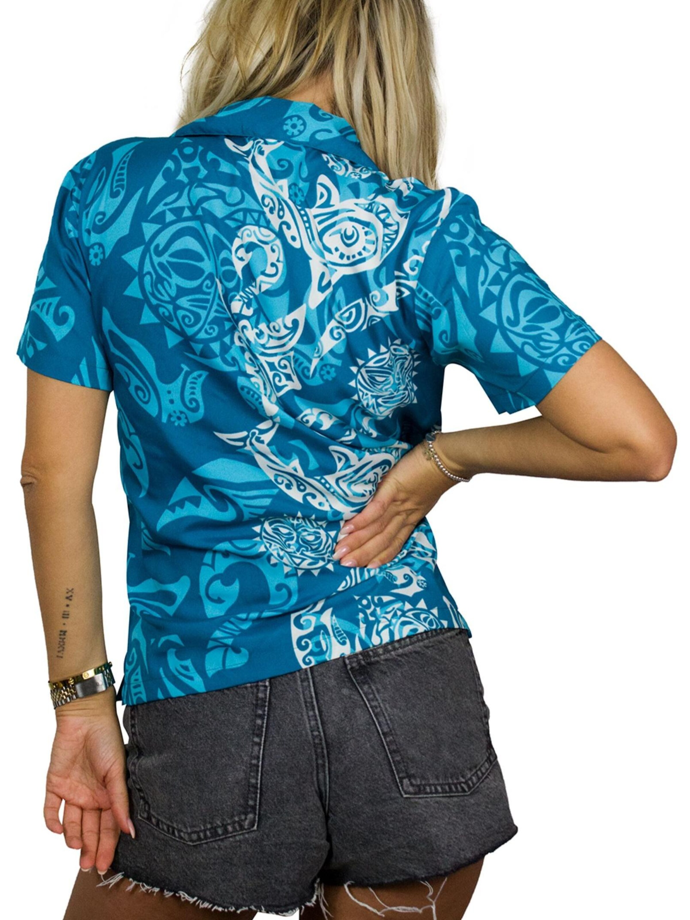 King Kameha Bluse 'Maori Wedding'‌‌‌‌‌‌‌‌ in Blau