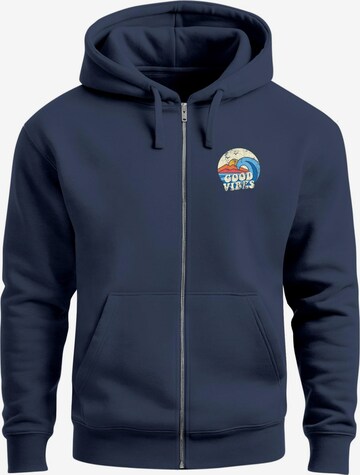 Neverless Zip-Up Hoodie 'Good Vibes' in Blue: front