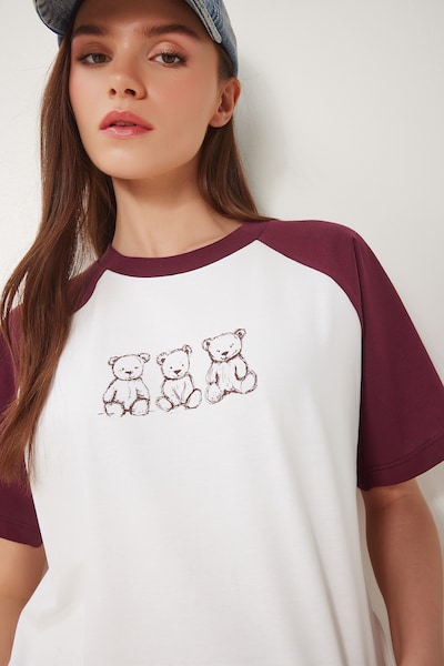 Happiness İstanbul T-shirt en marron / lie de vin / blanc, Vue avec produit