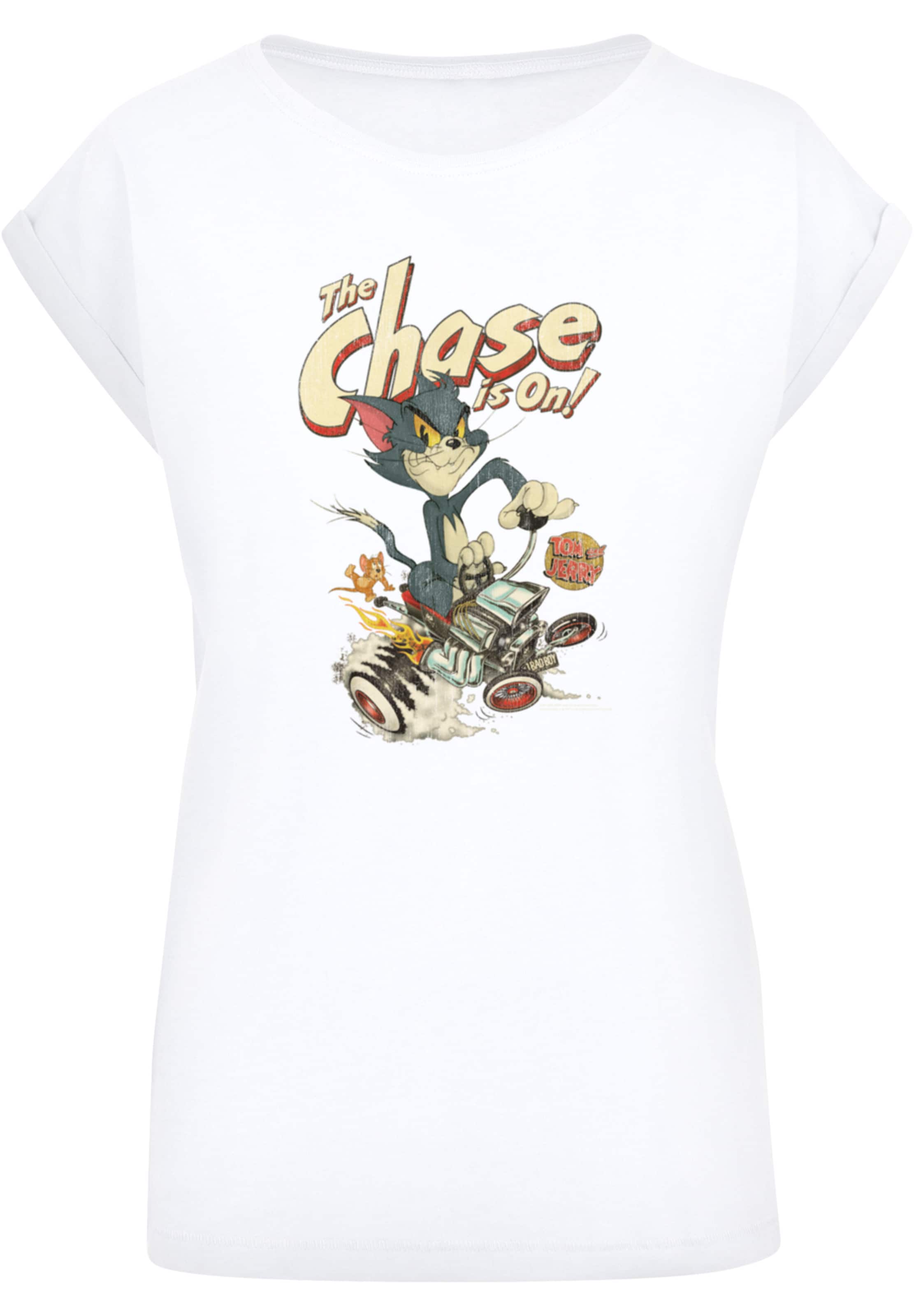 F4NT4STIC Shirt 'Tom And Jerry The Chase Is On' in Wit: voorkant