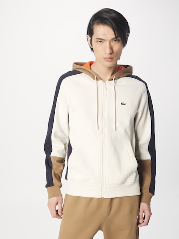 LACOSTE Zip-Up Hoodie in White: front