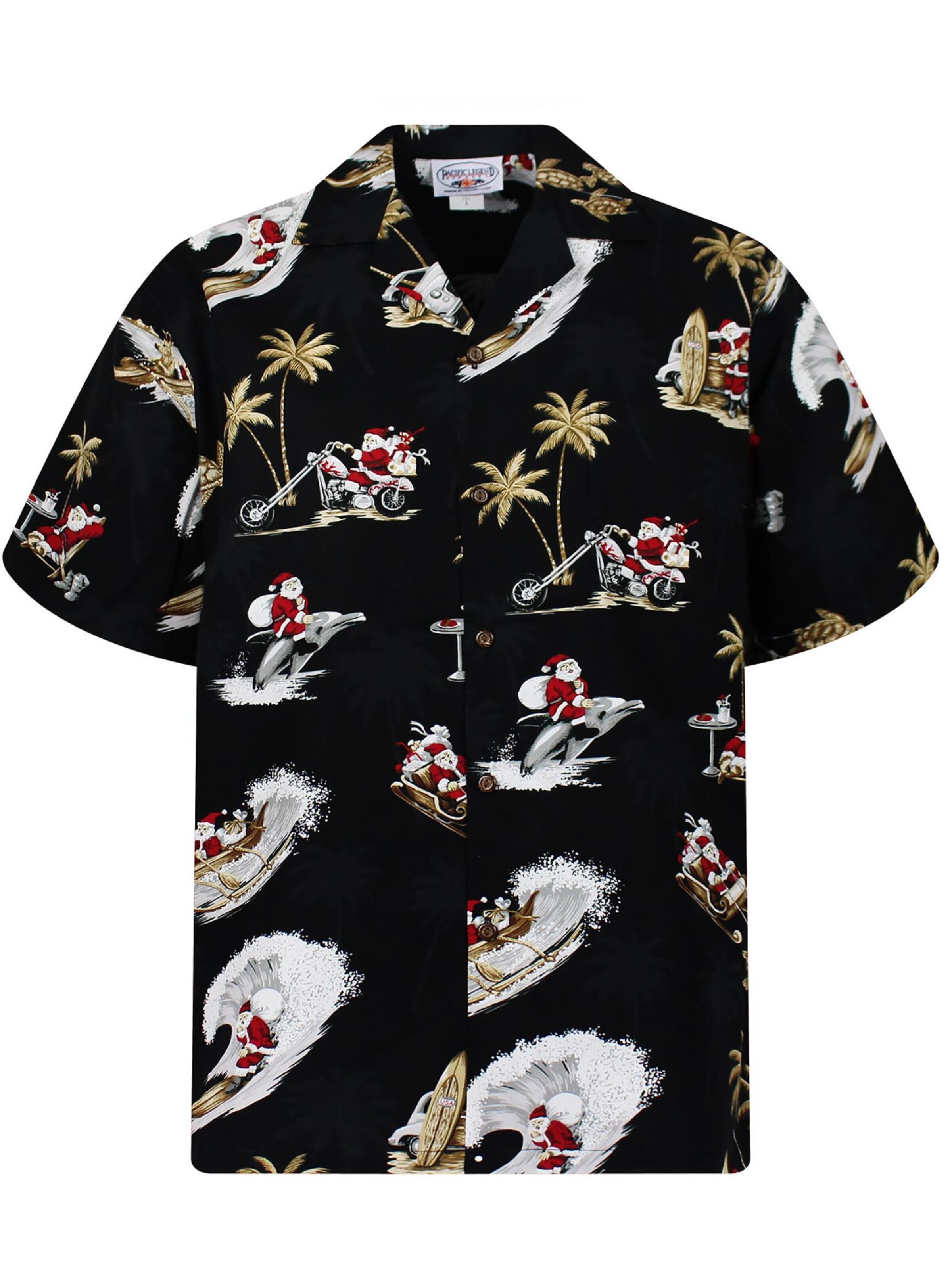 Pacific Legend Regular Fit Hemd 'Christmas Turtles'‌‌‌‌ in Schwarz: Vorderseite