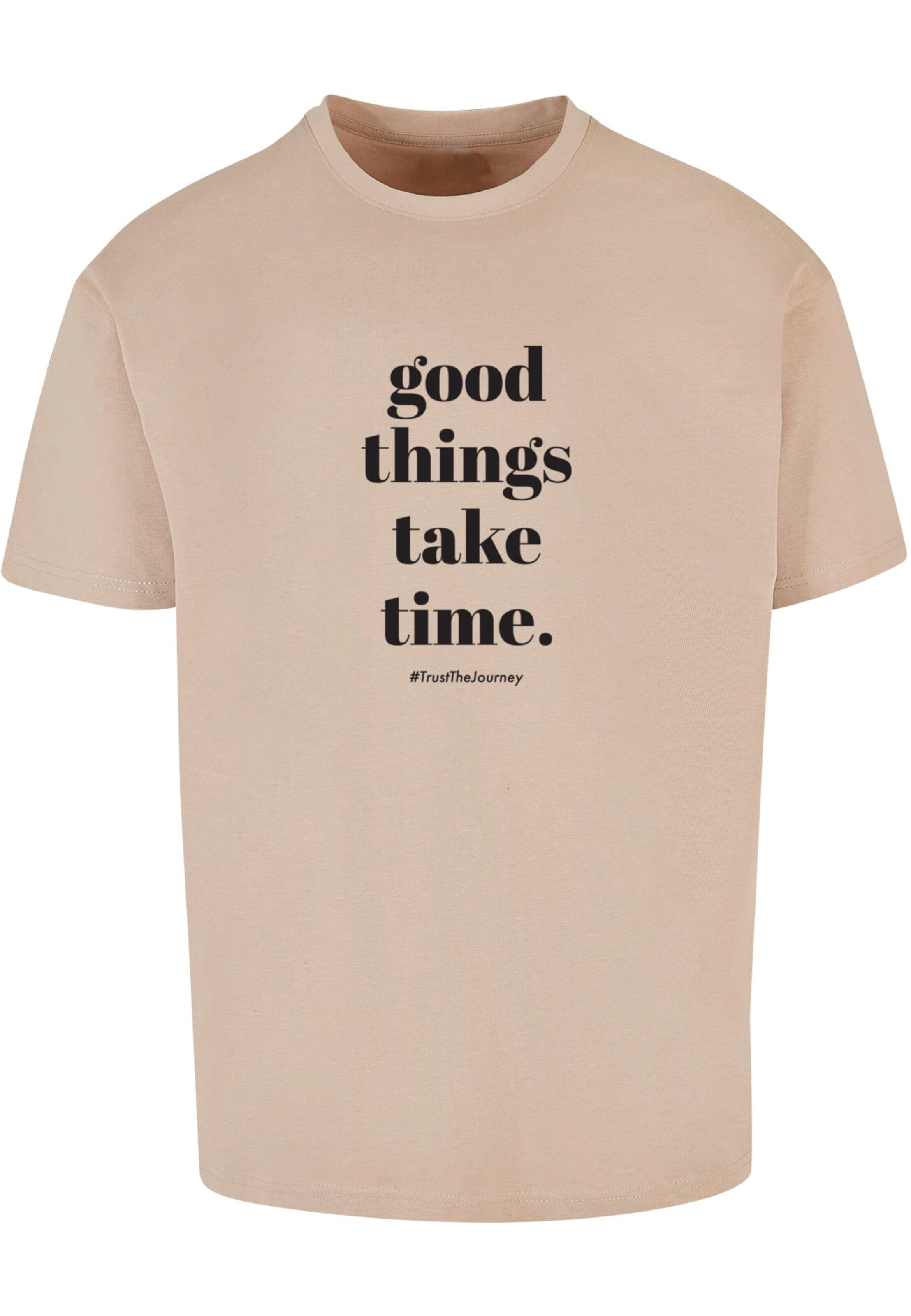 Merchcode Shirt 'Good Things Take Time' in Beige: voorkant