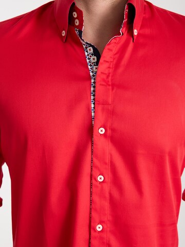 Slim fit Camicia business 'Roma Satin Man Shirt Green' di 7Camicie in rosso