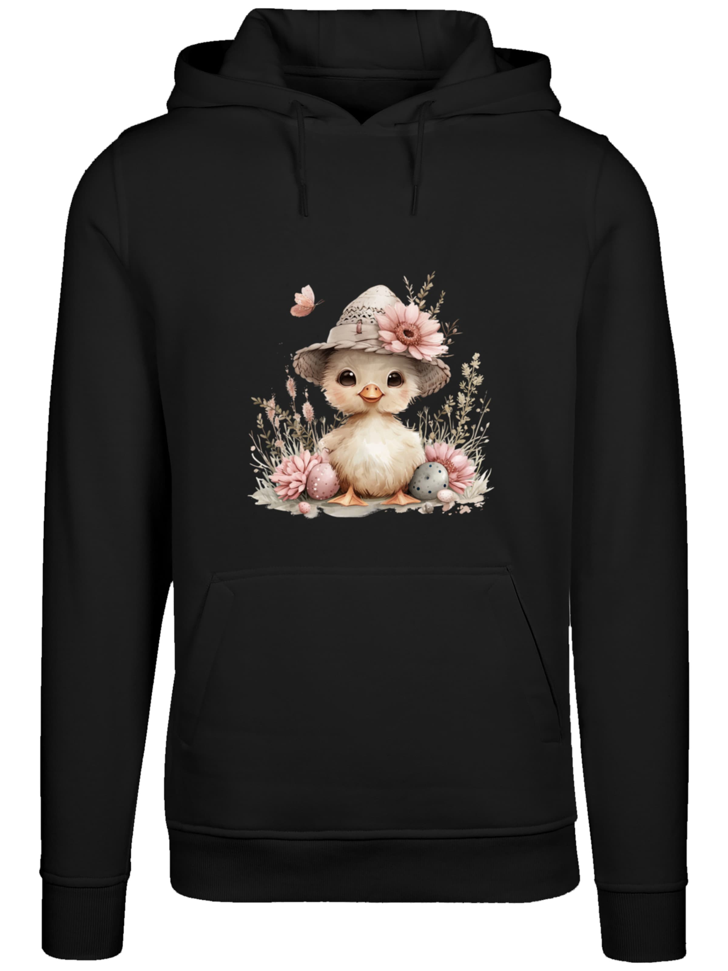 F4NT4STIC Pullover 'Süßes Oster Küken mit Hut' in Schwarz: Vorderseite