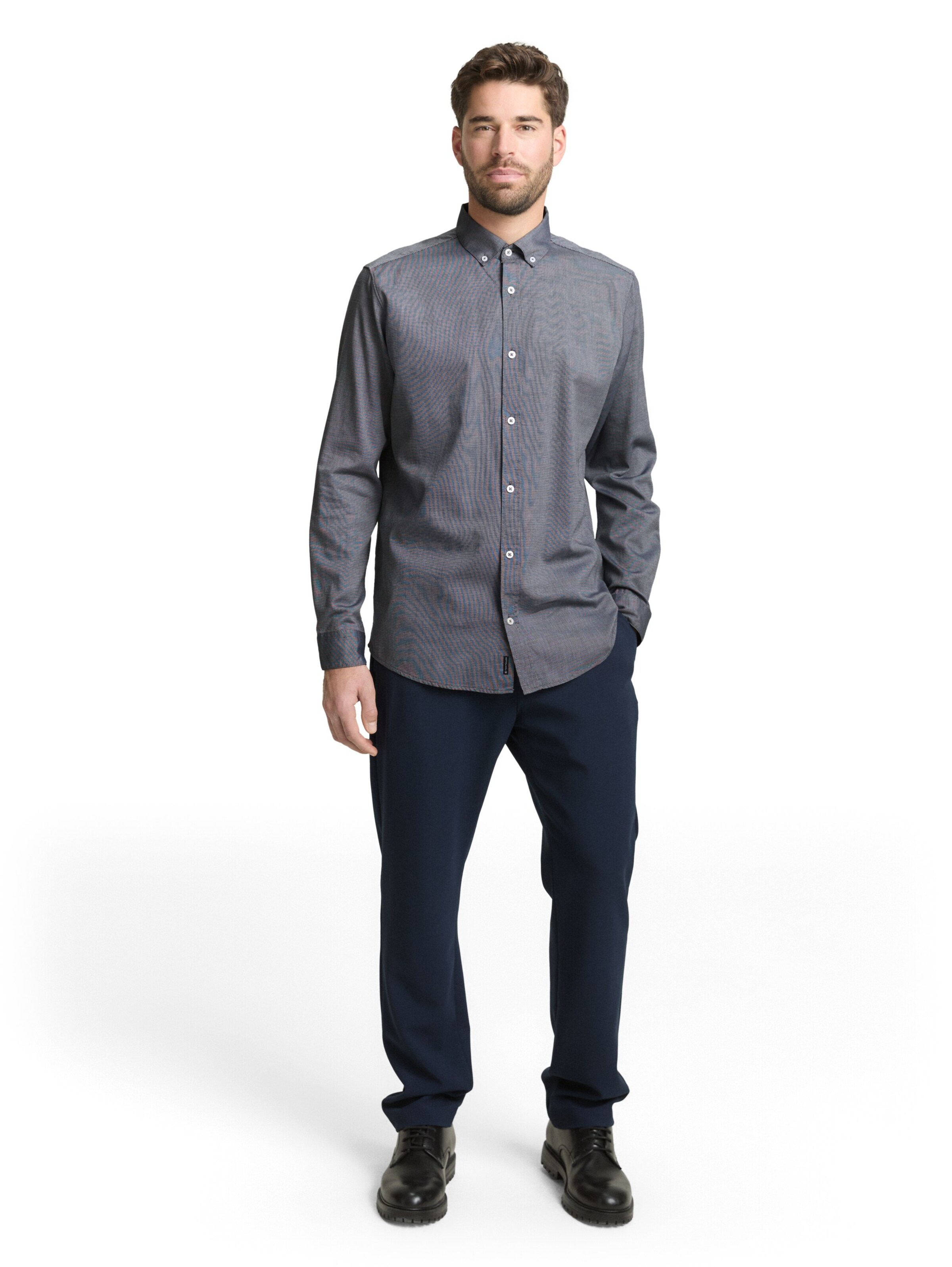 TOM TAILOR Regular Fit Businesshemd in Grau