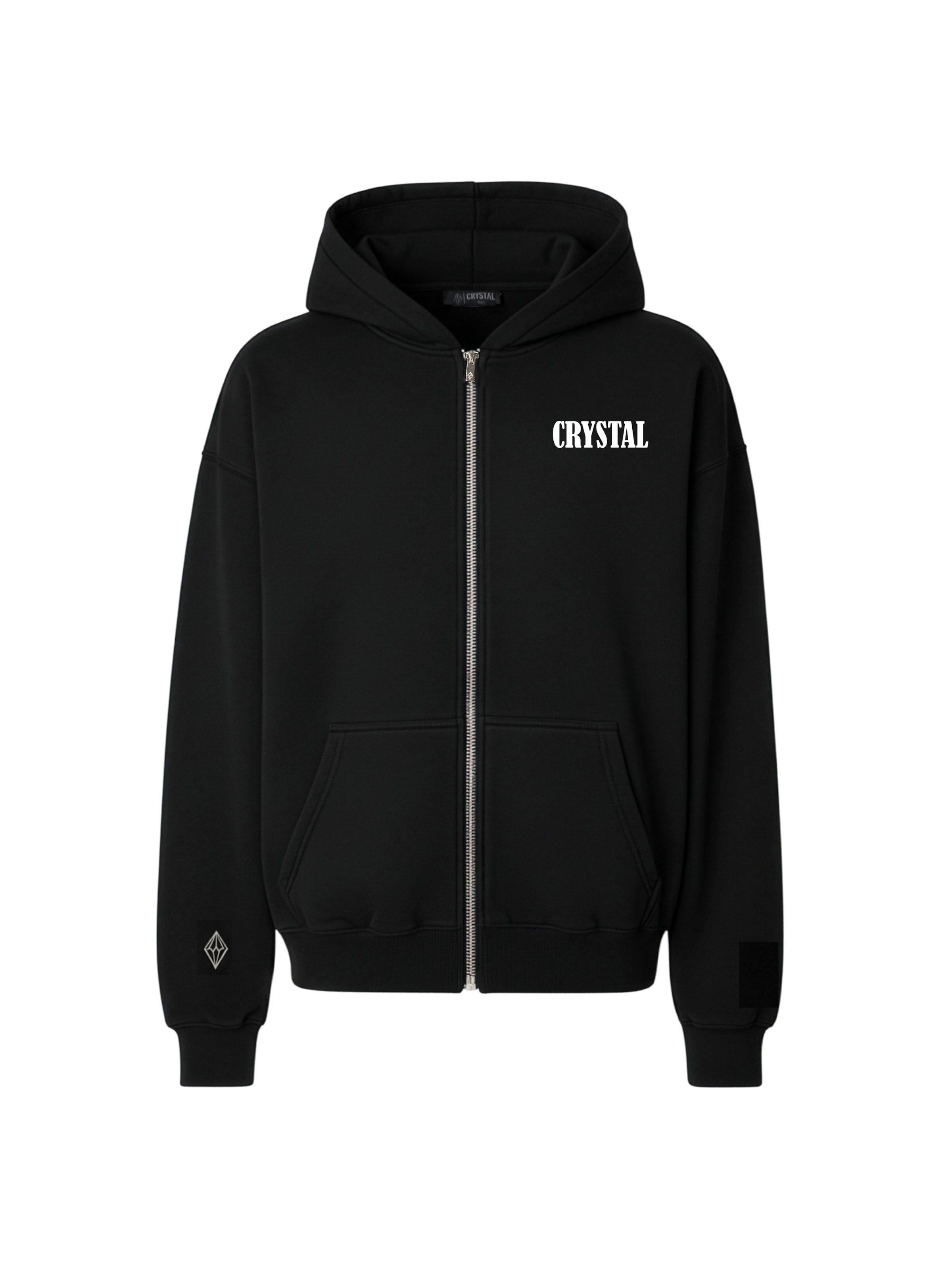 Crystal Paris Zip-Up Hoodie 'Trademark' in Black: front