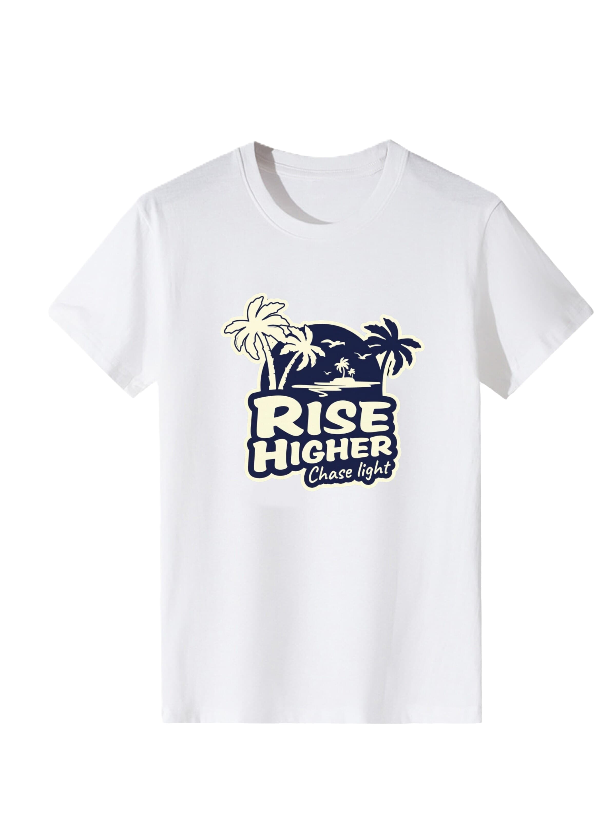 LapaPlus T-shirt 'Women Retro Island Palm Tree RISE HIGHER Slogan Print T-Shirt' en S en blanc, Vue avec produit