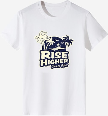 T-shirt 'Women Retro Island Palm Tree RISE HIGHER Slogan Print T-Shirt' LapaPlus en blanc : devant