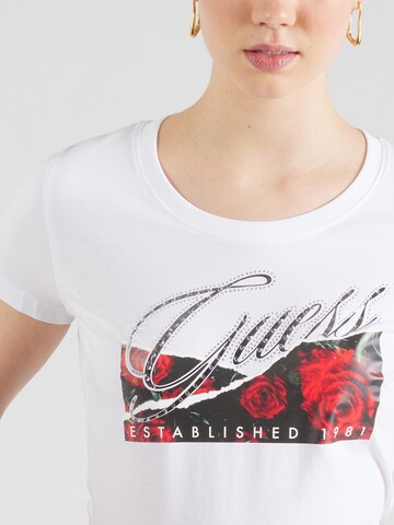 GUESS Koszulka 'ROSES' w kolorze biały