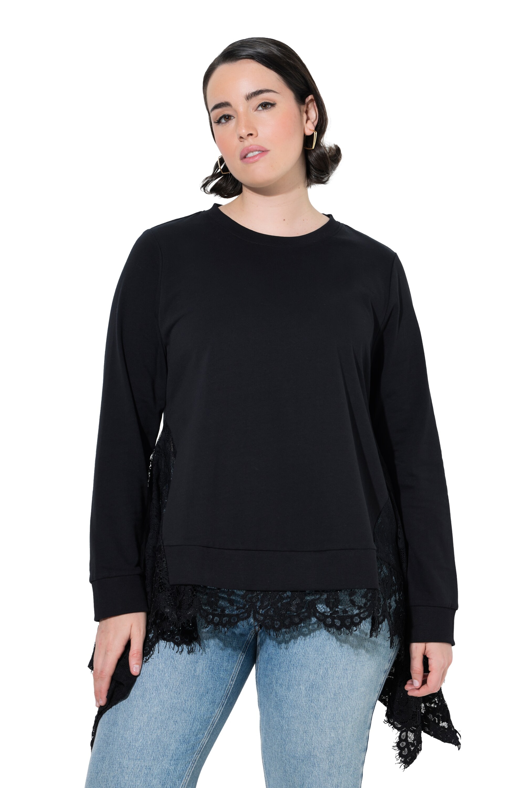 Ulla Popken Sweatshirt in Zwart: voorkant