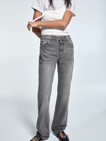 Wide leg Jeans de la Pull&Bear pe gri: față