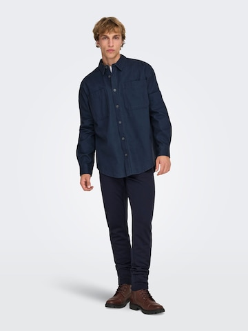 Only & Sons Comfort fit Button Up Shirt 'ONSAlp' in Blue