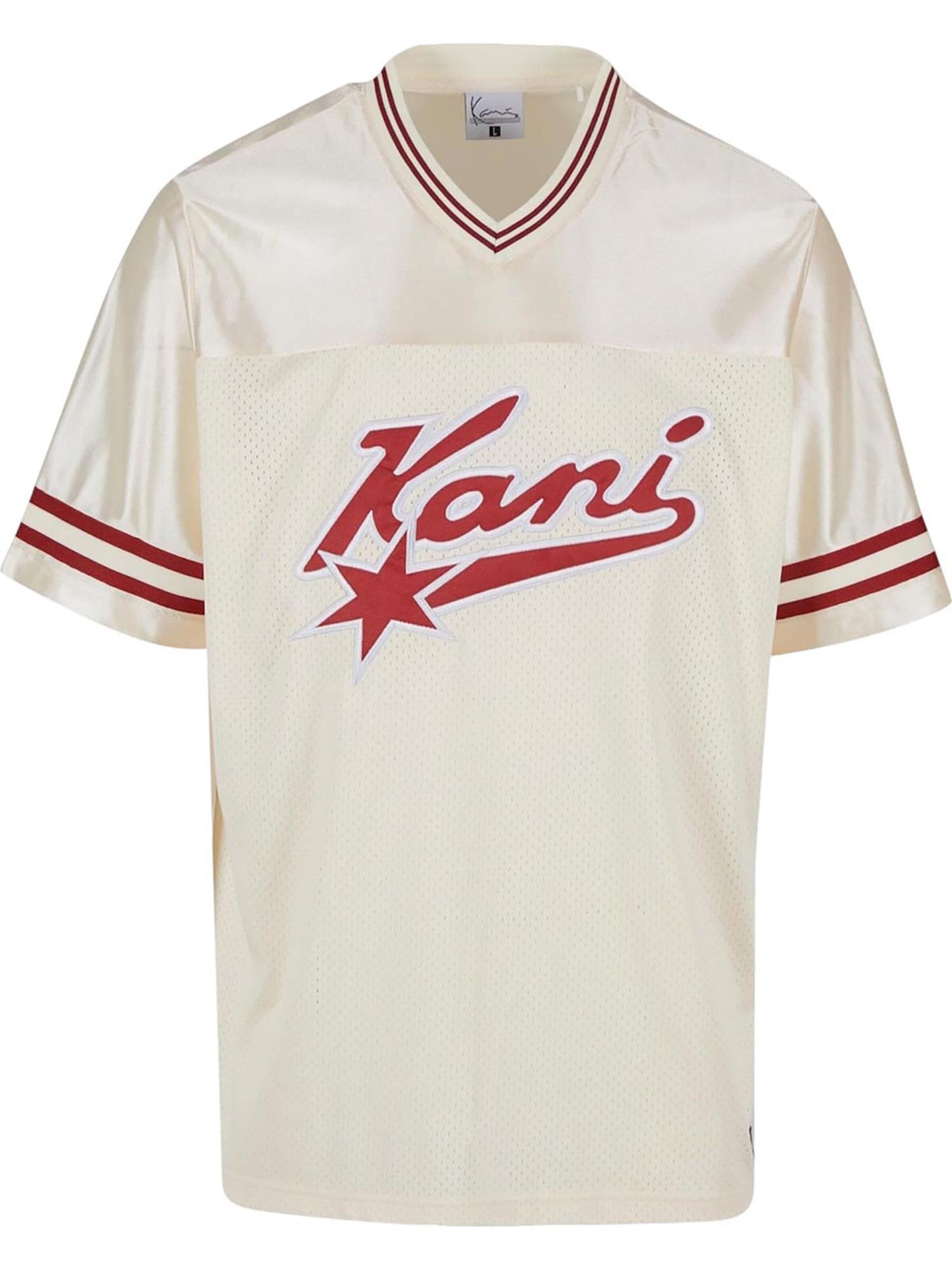 Karl Kani Koszulka 'Varsity' w rozmiarze L w kolorze szarobeżowy / fioletowym, Podgląd produktu