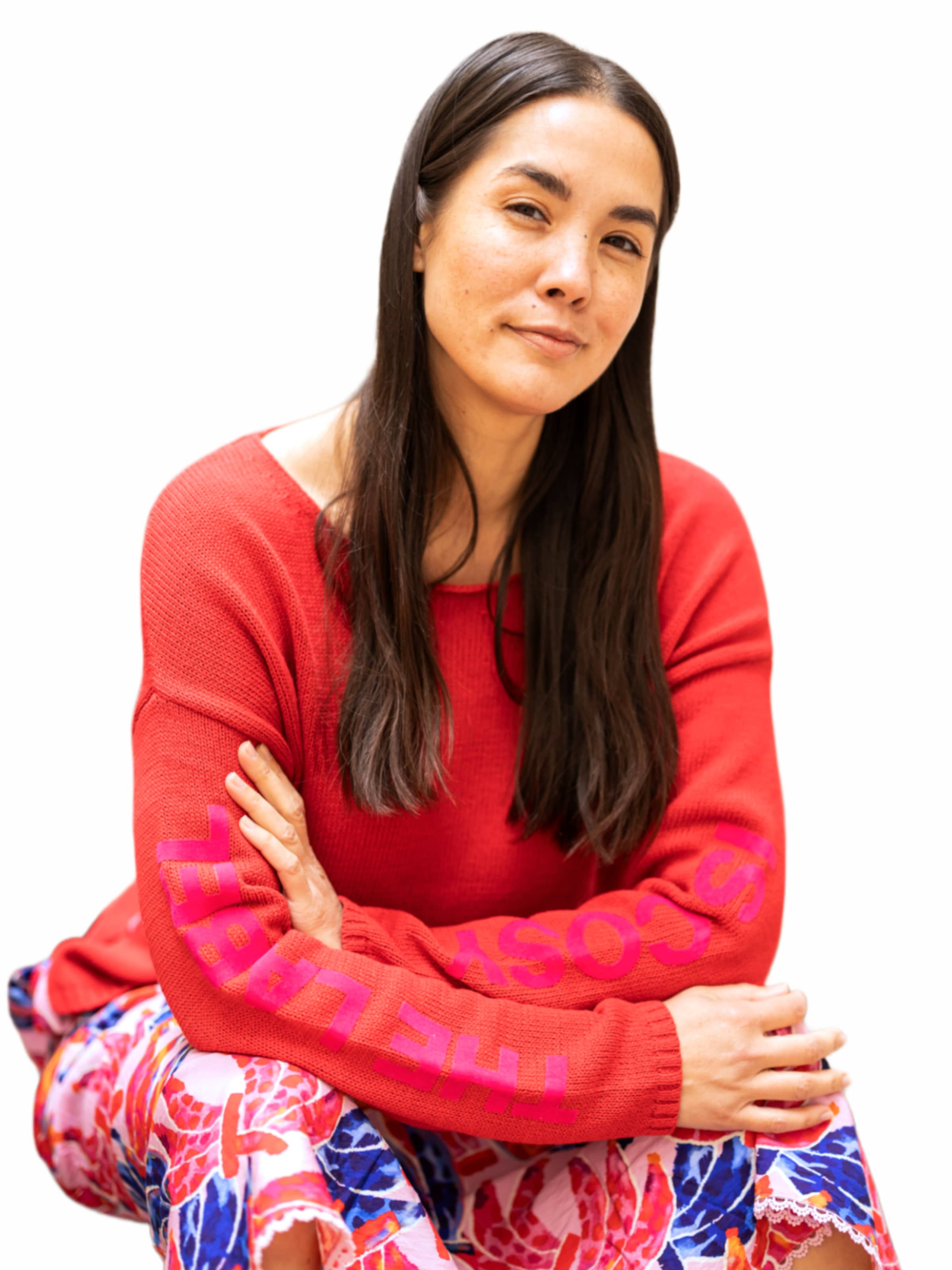 Pullover 'Strickpullover mit Flockschrift und Ziernaht' di LIKS. Munich in rosa