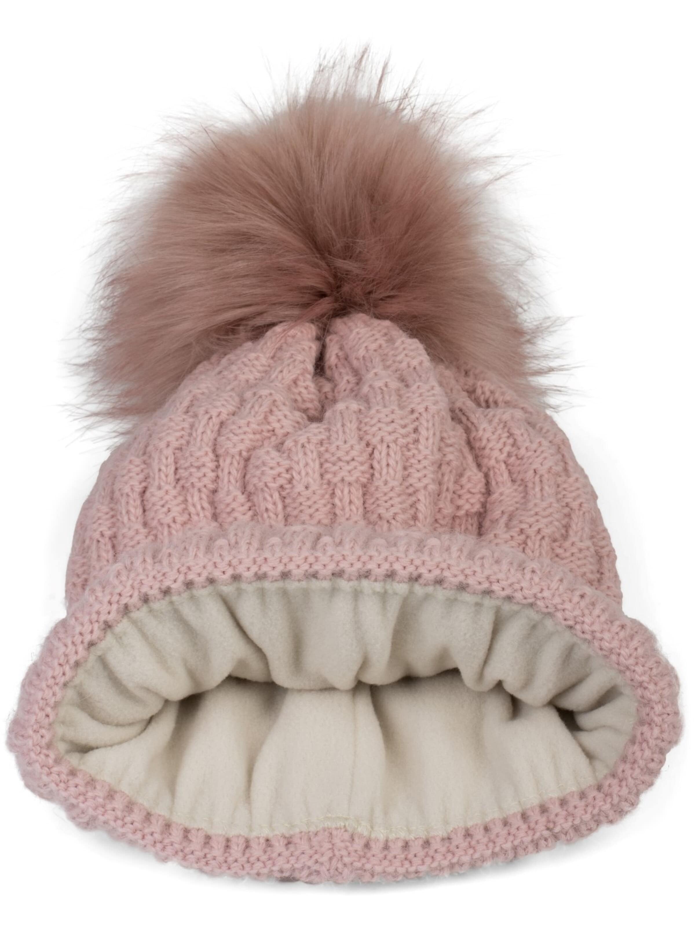 styleBREAKER Mütze 'Strick Bommelmütze mit Flecht Muster'‌‌‌‌‌ in Pink