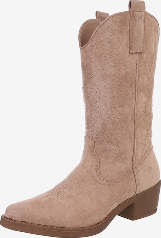 Ital-Design Cowboy Boots in Beige: front
