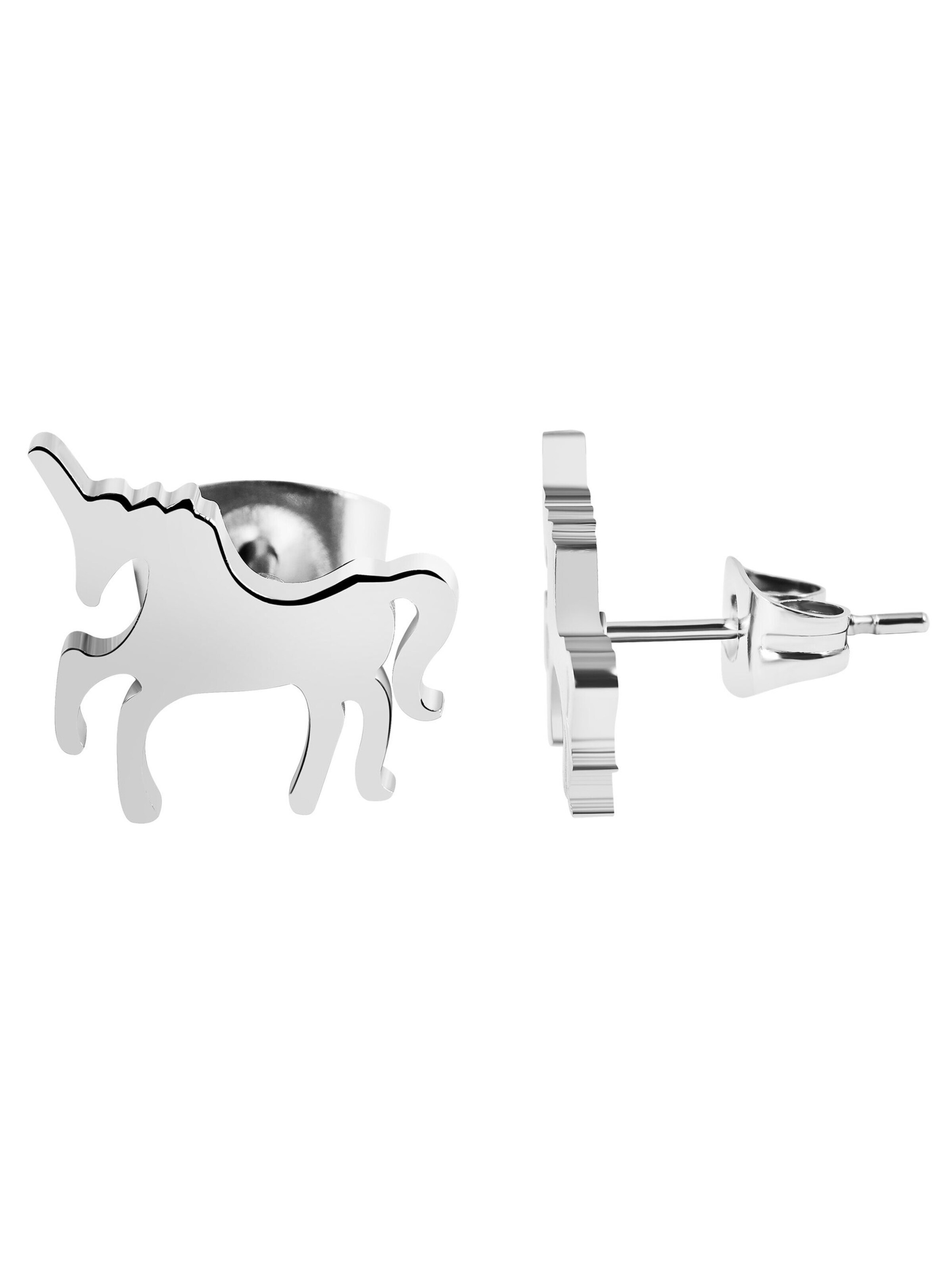 Akzent Earrings 'Edelstahl, Einhorn, 10x10 mm, Magisches Kindergeschenk,' in Silver