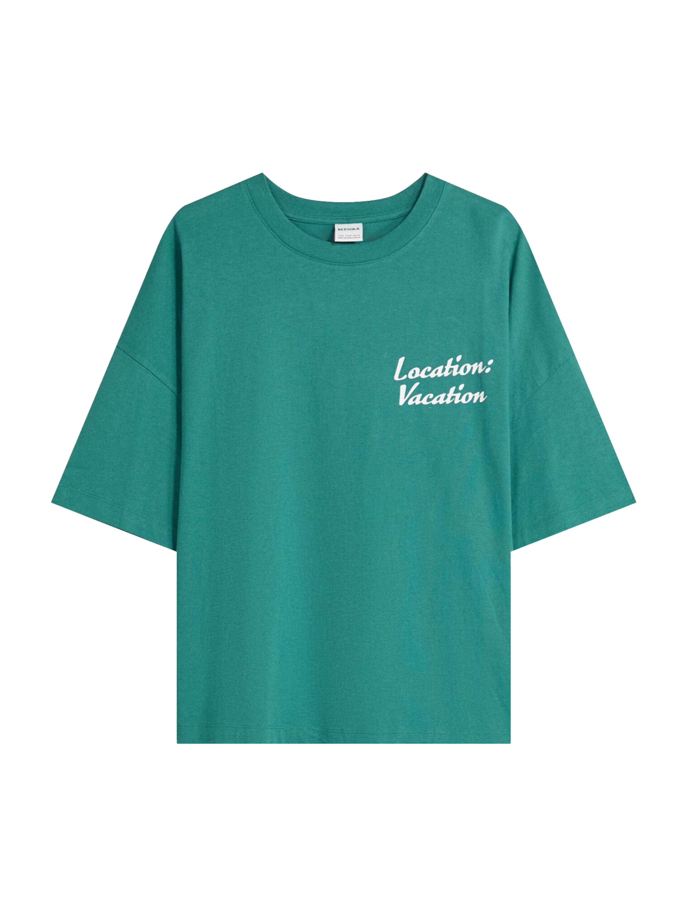 Bershka T-Shirt in petrol / weiß, Produktansicht