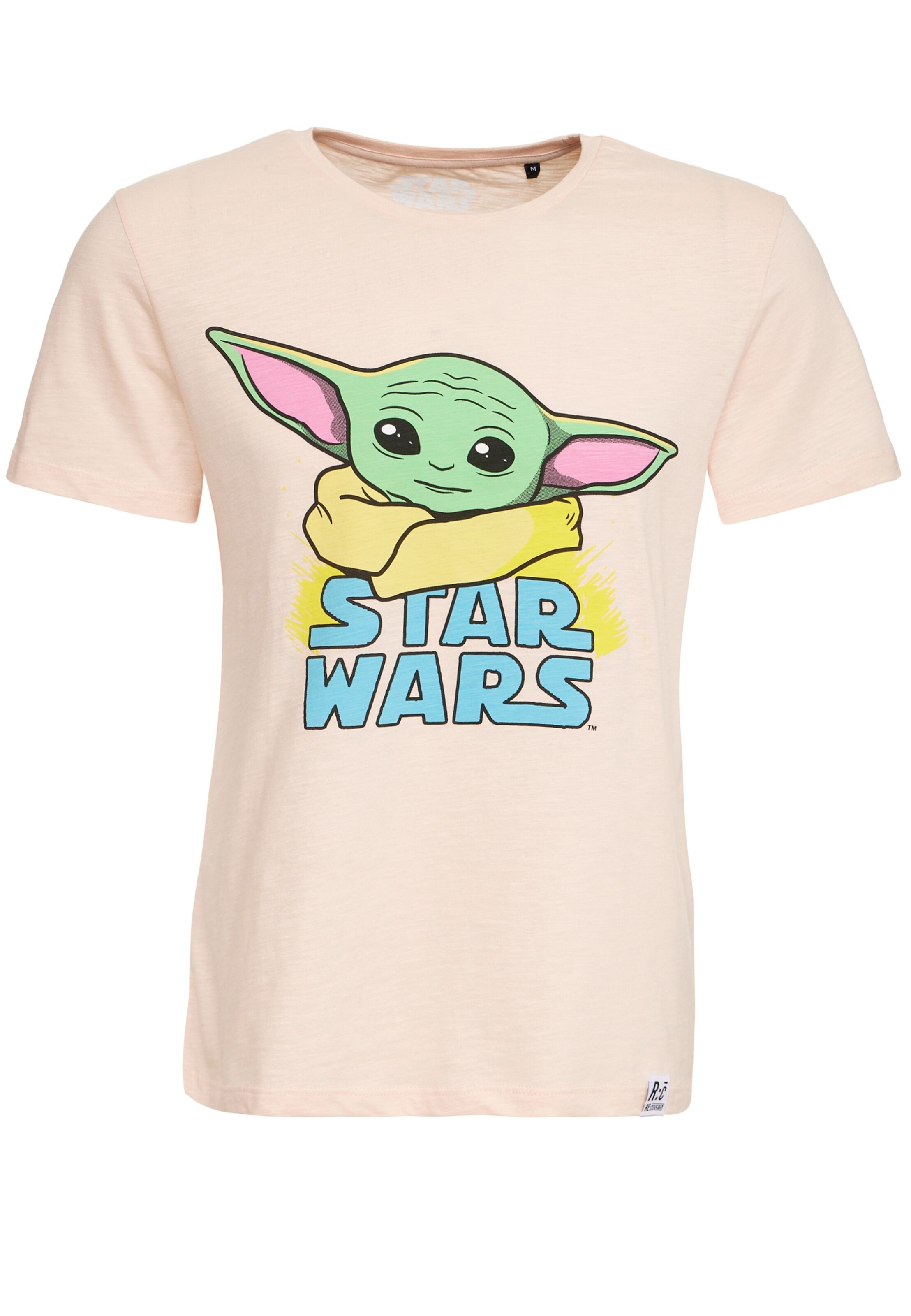 Recovered T-Shirt 'Star Wars The Mandalorian Child' in beige / blau / gelb / grün, Produktansicht