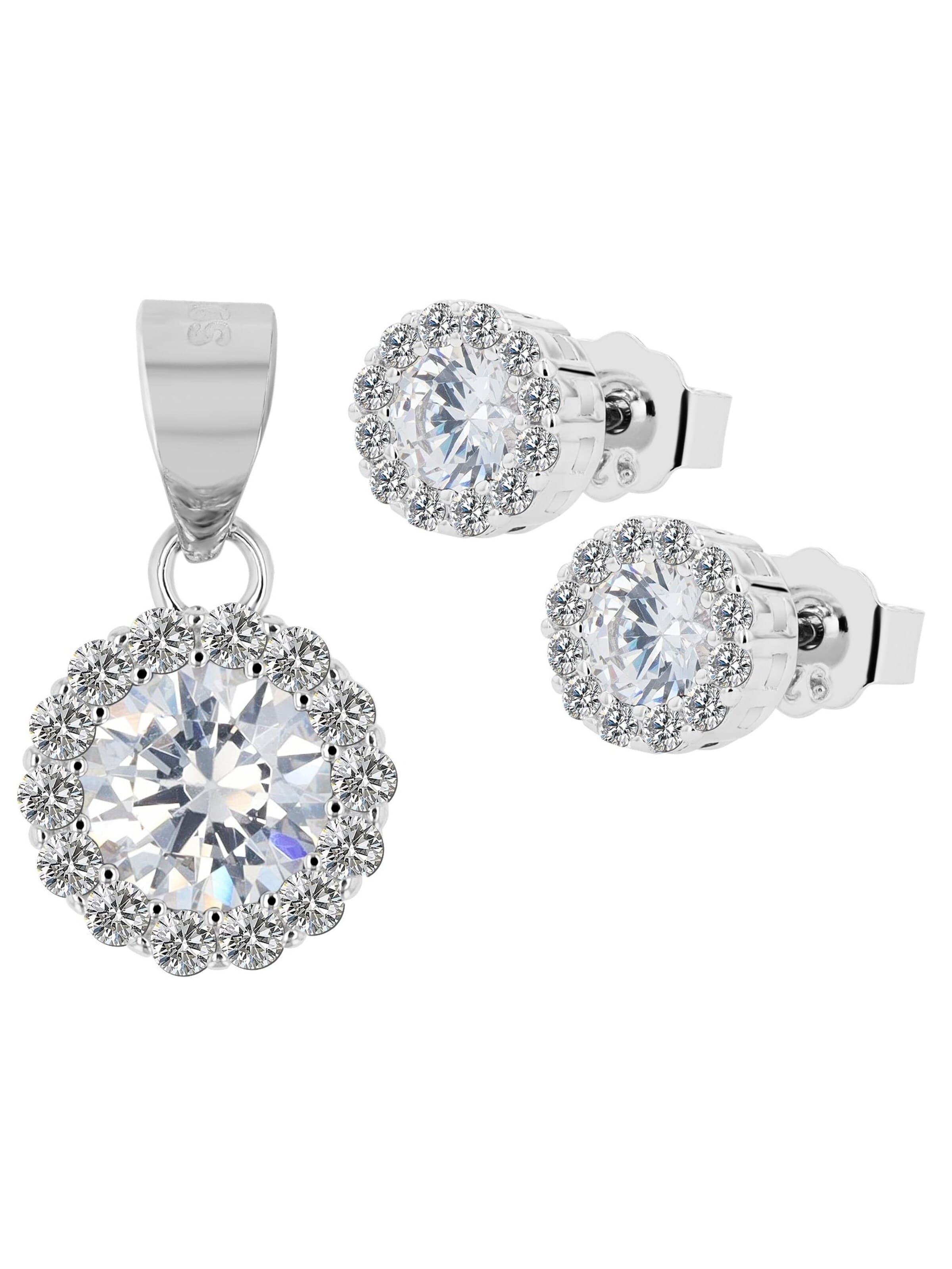 Akzent Jewelry Set '"Thais" aus 925 Sterlingsilber mit Zirkonia, rhodiniert,' in Silver