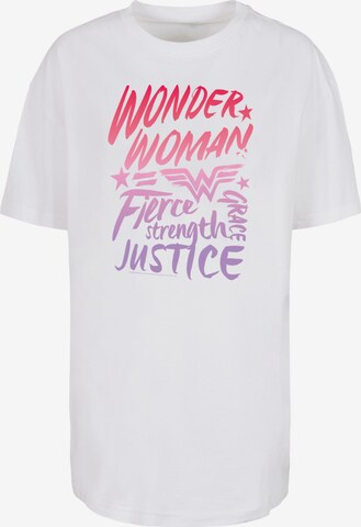 F4NT4STIC Oversized Shirt 'DC Comics Wonder Woman Gradient Text' in White: front