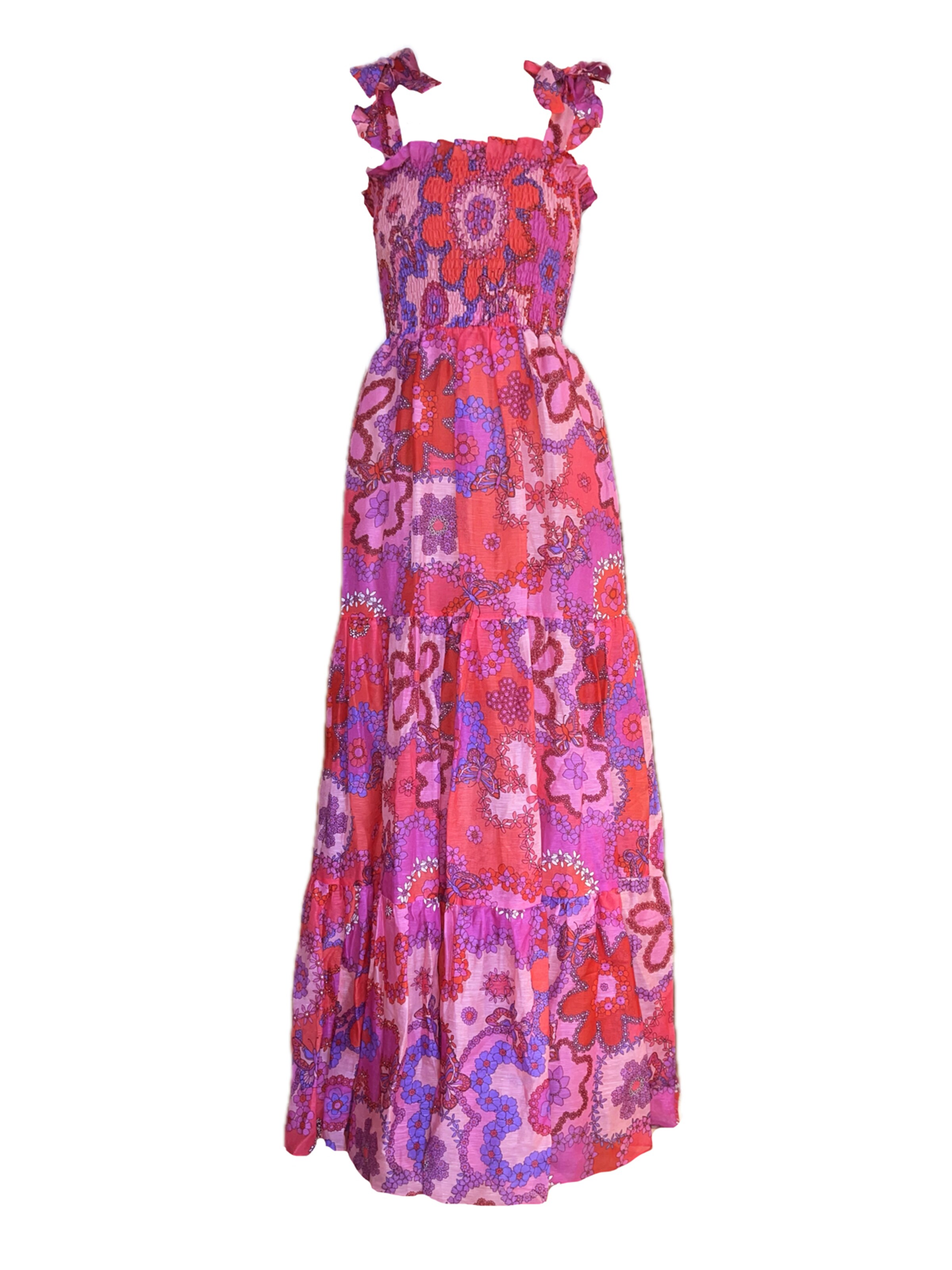 Robe d’été 'Girl Got Pockets Silk Linen Shirred Maxi Dress' Introvertie VIENNA en rose : devant