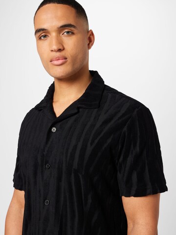 WEEKDAY Comfort fit Button Up Shirt in Black