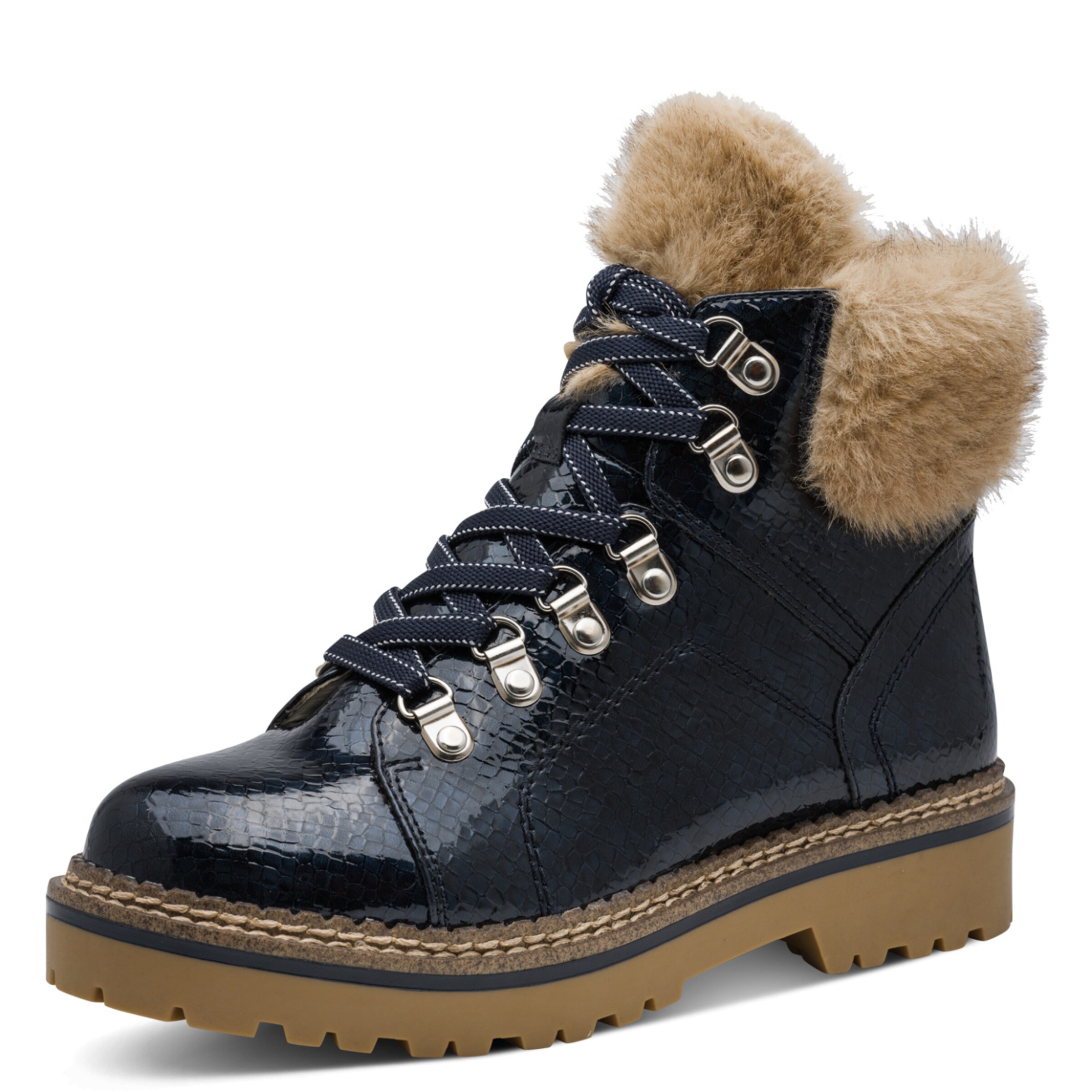 Tamaris Lace-Up Ankle Boots in Blue: front