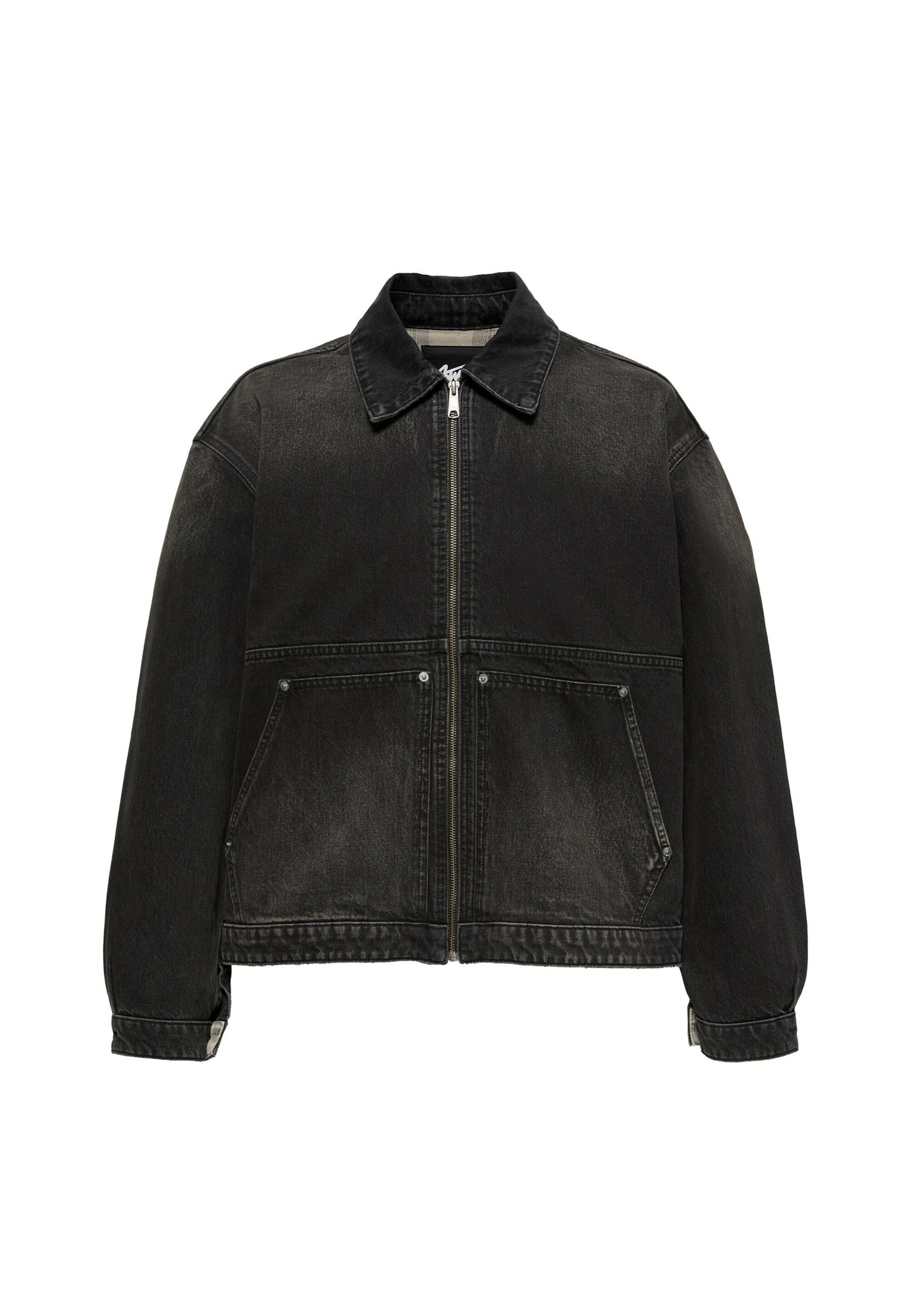 Pull&Bear Overgangsjakke i S i black denim, Produktvisning
