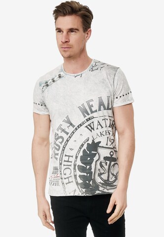 Rusty Neal Cooles T-Shirt mit großem Print in Grau: predná strana