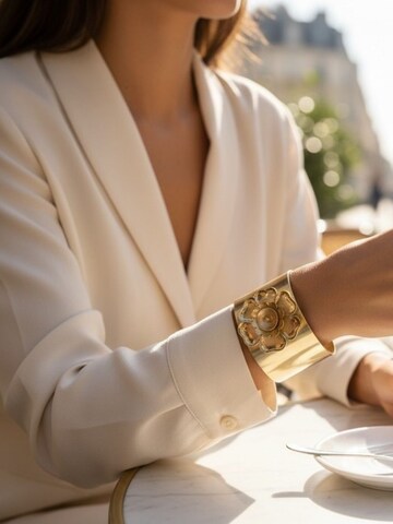 Bracelet 'Wide Camellia 3D bracelet in gold brass' Gloria Mago en or