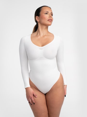 creamy Shaping Bodysuit 'Bodysuit Sculpting Shapewear Longsleeve mit String' in White: front