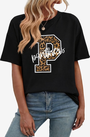 GORHEY Shirt 'Women's Casual Cotton Summer T-Shirt with Leopard Print Letters' in Black: front
