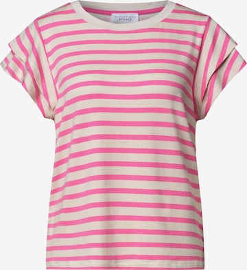 Street One Studio T-Shirt mit Volant-Ärmeln und Print in Pink: Vorderseite
