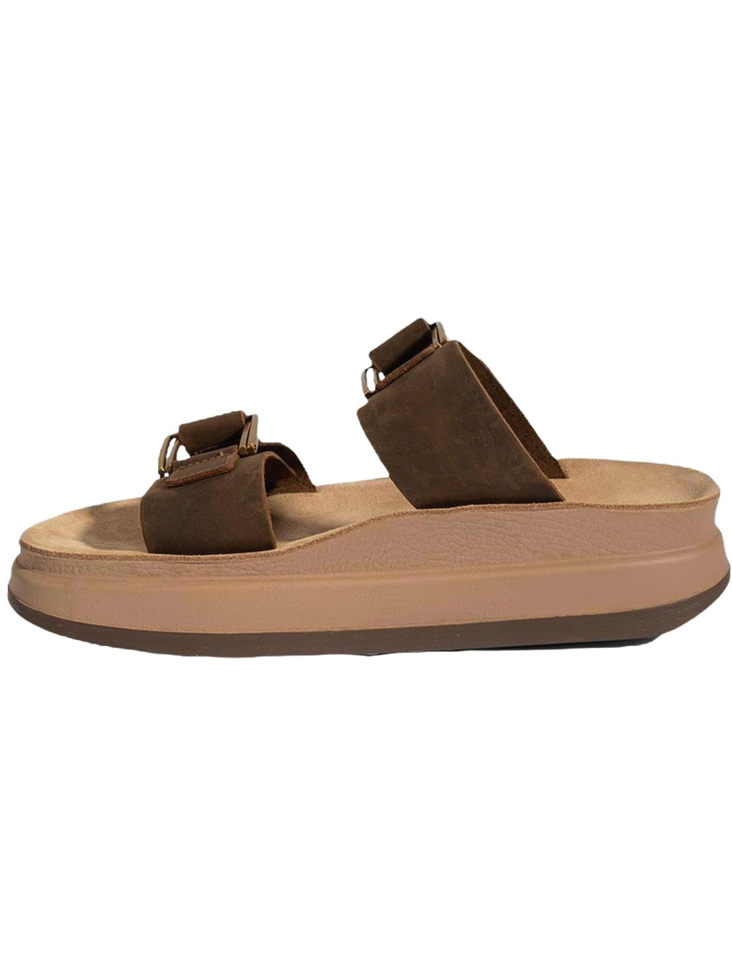 Desa - Zapatillas de casa 'DESA Damen-Keilsandalen aus Nubukleder mit Schnallendetail' en marrón